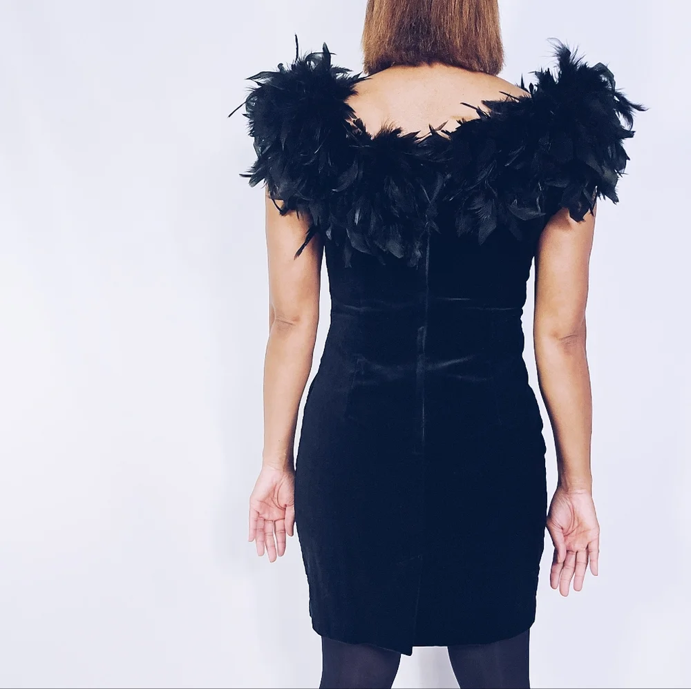 Velvet Feathered Cocktail Dress - Picture 6 of 14